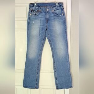 True Religion Mens Flap Light Wash Straight Leg 100% Cotton Jeans.  Size 32.